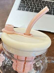 Hochwertige Glas-Trinkflasche für Frauen mit elegantem Aussehen, niedlichem Blumenmuster, inspiriert vom Stil von Teenager Mädchen. Bürotasse mit getrennten Tee- und Wasserbereichen.