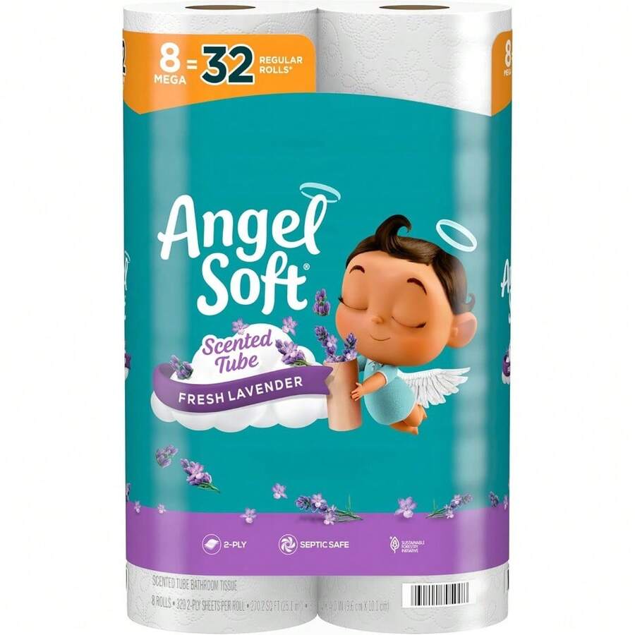 Angel Soft Toilet Paper With Fresh Lavender Scented Tube, 8 Mega Rolls = 32 Regu - 1 - View 1