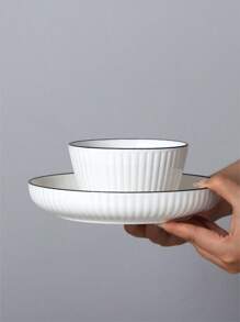 4pcs/2pcs Ceramic Vertical Stripe Bowls 5.1 Inches And Plates 6.9 Inches, Simple Handmade Ceramic Tableware, Japanese Rice Bowls, Dessert Bowls, Suitable For Home Kitchen, Dining Party, Kitchen Utensils, Oven And Microwave Friendly