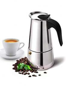 1 Bộ máy pha cà phê Ý, Máy xay cà phê thủ công, Bình pha cà phê Moka Ý, 2/4/6/9/12 cốc (Tách espresso = 50ml), Máy pha cà phê bằng thép không gỉ cổ điển, Thích hợp cho bếp từ/lửa trần, Bình pha cà phê bằng thép không gỉ Bình pha cà phê Moka Ý, Bình pha cà phê nóng di động kiểu Châu Âu/Máy xay cà phê thủ công, Đồ dùng cắm trại, Dễ dàng mang theo, Thiết bị nhà bếp - Bạc - Xem 4
