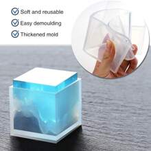 Pacote com 4 moldes de resina em cubo, 4 tamanhos, moldes quadrados de silicone transparente, 5/4/3/2 cm de profundidade, molde quadrado de silicone transparente para fundição de resina epóxi, moldes para preservação de flores