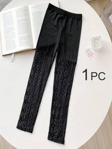 4/2/1 Pairs Lace Trim Capri Leggings For Girls, Children, Infants, Black/White/Gray/Pink, Color Block, Multicolor, Spring/Summer/All Season, Thin, Casual, Cute & Fashionable, Princess Style, Suitable For Daily Wear, Soft & Comfortable Tights, Suitable For Students To Pair With Tops, Skirts, Back To School Season - Multicolor - View 46