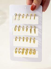 24pcs Fashionable Minimalist Crystal Stud Hoop Earrings Set, Versatile For Dates, Vacations, Daily Wear, Couples Gift, Holidays