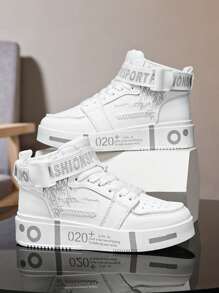 1 Paar Herren Lässig High Top Sportschuhe, weich & bequem Paar Schuhe, zufälliges bedrucktes Modedesign, geeignet für alle Jahreszeiten, 2025 neuer Stil Geschenk für Studenten, Gym 2000er Jahre Stil Valentinstag Ideen