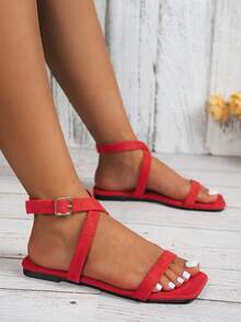 女士凉鞋露跟平底穆勒鞋一脚蹬帆布凉鞋优雅绒面革休闲鞋户外平底鞋