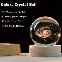 6cm 3D Planet Crystal Ball LED USB Night Light Solar System Galaxy Table Lamp Moon Sphere Saturn Planets Decorative Lamp For Bedroom Decoration Birthday Gifts, Warm White Lights