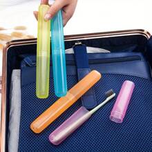 4pcs Portable Toothbrush Storage Box, Plastic Toothbrush Holder, Travel Toothbrush Case - Ventilated Oral Care Accessory, Suitable For Home, Business And Camping | Stylish Toothbrush Rack | Durable Semi-Transparent Plastic (Random Color)