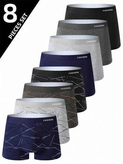 8pcs Set Men Breathable Comfortable Boxer Briefs, Elastic Sports Shorts, Casual Underwear For Daily Wear