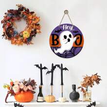 Halloween "Hey Boo" Geist Schild für Vordertür Dekoration, gruselige Spinnennetz Fledermaus Holz Türhänger für Außen Veranda, Herbst witziger Holzkranz Feiertags Party Innen Wanddekoration