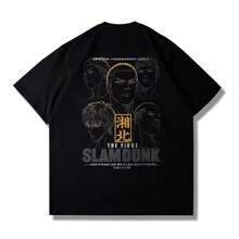 BREATHABLE SUMMER Comfortable Summer Japanese Anime 2025 Summer Slams Dunks Master Big Movie Blockbusters Short SLEEsve T-Shirt Summer Loose 100_ Cotton Sakura Ikebana - 黑色 - 查看 1