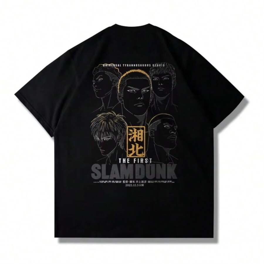 BREATHABLE SUMMER Comfortable Summer Japanese Anime 2025 Summer Slams Dunks Master Big Movie Blockbusters Short SLEEsve T-Shirt Summer Loose 100_ Cotton Sakura Ikebana - 黑色 - 查看 1