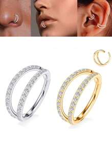1 Piece Of Hypoallergenic Stainless Steel 316L Double-Layer Beveled Nose Ring, Inlaid With 5A Grade Zirconia Nose Ring, Gold And Silver, Easy To Wear, Very Suitable For Multiple Body Parts Such As Ear Screen Earrings, Nasal Septum Rings, Nose Rings, Etc.