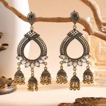 Elegant Boho Jewelry Hollow Droplet Earrings, Teardrop Rhinestone Inlay With Charm Tassel Pendant Suitable For Women's Festival, Party, Daily Wear