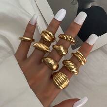 6 件套女士几何金属戒指套装，珠宝戒指