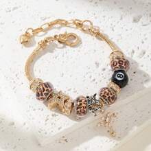 1 pieza Brazalete ajustable con dije de bola de billar, diseño minimalista de estampado de leopardo, estrella y cruz, para mujeres y parejas