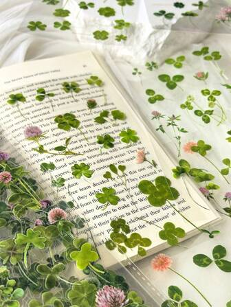 6 件套新鲜植物和三叶草主题 PET 贴纸，装饰剪贴簿用品学校用品，返校