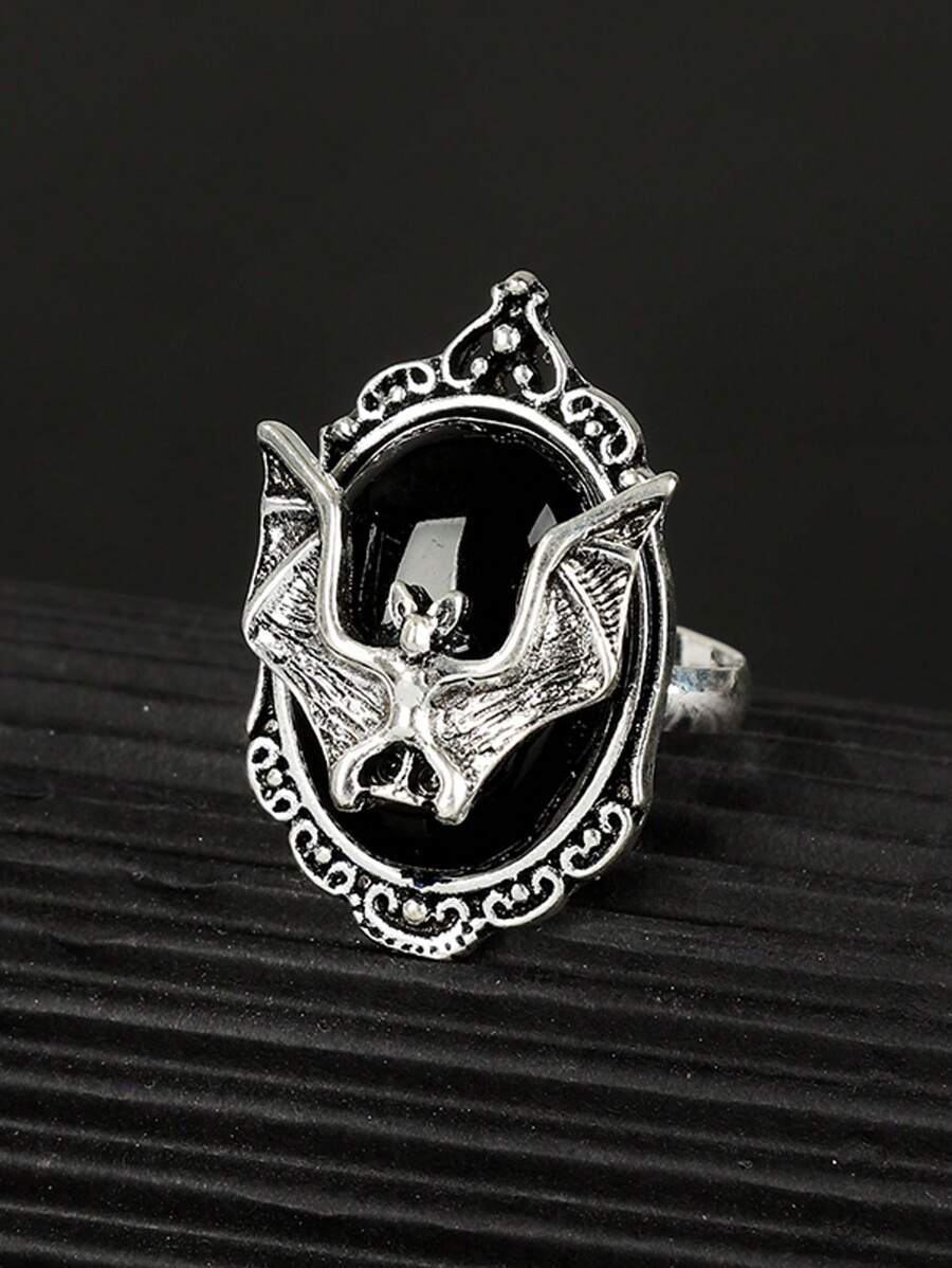 1pc Punk Style Dark Night Ghost Witch Ring, Vintage Fashion Halloween Party 3D Resin Ghost Pattern Ring