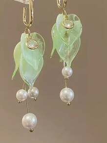 1 Pair Natural Floral Petal & Pearl Elegant Earrings For Women, Suitable For Wedding, Party, Valentine's Day