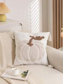 1pc/3pcs Set Pumpkin Pattern Plush Pillow Cover, Velvet Embroidered Cushion Cover, Daily Home Bedroom Headboard Sofa Car Outdoor Garden Household Decorative Pillowcase, Seasonless, Without Insert, 45*45cm