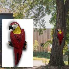 تمثال ببغاء راتنجي قديم: تمثال ببغاء راتنجي جذاب قابل للتعليق لديكور الحديقة والحديقة الخلفية والشرفة، مثالي لعيد الفصح