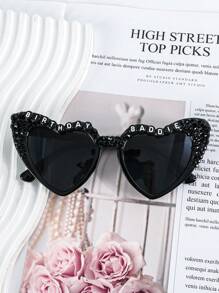 Women's Black Heart-Shaped Fashion Glasses, PC Frames, Hiking, Plastic Hinges, Fashion , Hip Hop Rock Style For Summer Beach Vacation,Outdoor,Travel