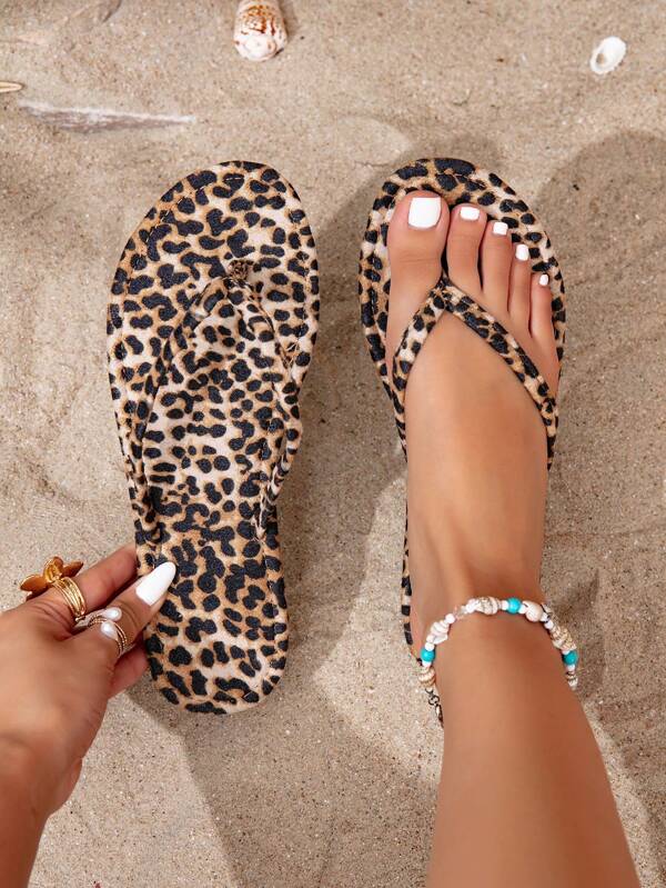 New Spring/Summer Women's Leopard Print Flip Flops, Fashion Beach Slippers For Vacation, Outdoor, Beach, Gym, Casual