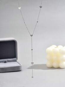 LIEBEIRIS 1 件 18K 镀金简约大号和小心形 Y 型项链不锈钢女士项链，适合日常佩戴和送礼，派对配饰 - 銀色 - 查看 3