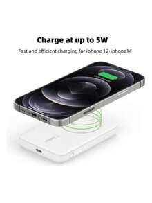 Pack Magsafe Powerbank 5000 mAh Batería Inalámbrica Para Celular Ip  X .11.12.13.14.15.16pro Max  Battery  Entrada Lightning Con Manzanas - Blanco - Ver 3