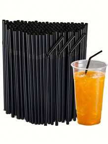 100pcs Reusable PP Drink Straws - Durable Bendable Food-Black Straws For Smoothies, Boba, Bubble Tea & Tropical Drinks - Alternative To Disposable Plastic Straws, Perfect For Home, Parties, Restaurants, Smoothie Straws, Party Drink Accessories