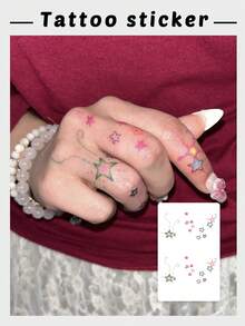 1 件彩色可爱星星临时纹身贴纸，防水防汗，男女通用设计 - 彩色 - 查看 2