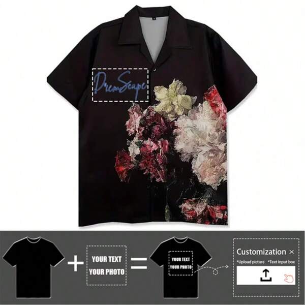 Men's Summer Short Sleeve Shirt, Rose Print Lapel Fashion Casual Tops, Style Fashionable Cuban Collar Short Sleeved Shirt 4th Of July Men Casual Outfits Spring