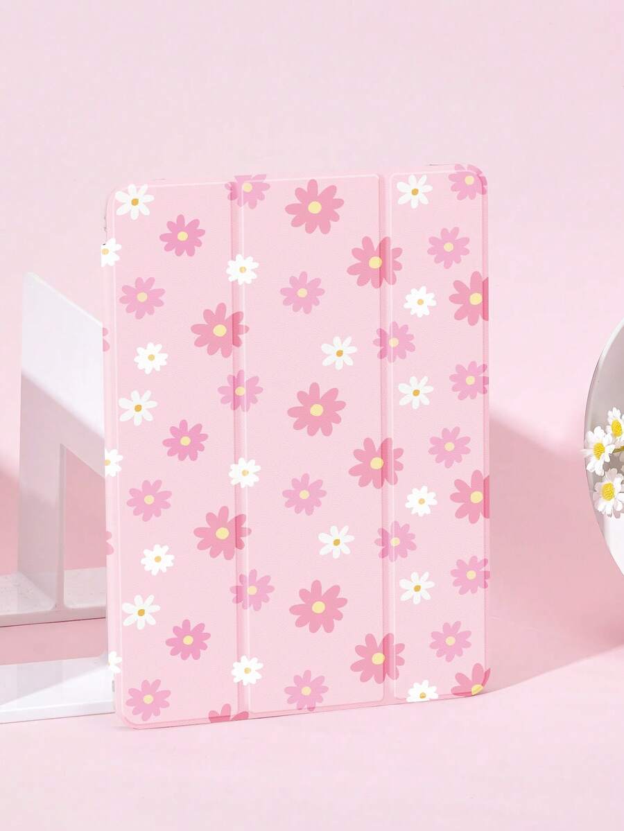 Minimalist Pink Floral Pattern Tablet Protective Case, Compatible With IPad 9.7/10.2/10.5/10.9/12.9/Pro 11 (10th Gen), Galaxy Tab S6 Lite 10.4", Kindle Paperwhite (12th Gen, 2024), Kindle (11th Gen, 2022), Soft Shock-Proof Protection, Smart Stand/Auto Wake/Sleep Function