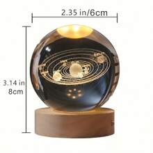 6cm 3D Planet Crystal Ball LED USB Night Light Solar System Galaxy Table Lamp Moon Sphere Saturn Planets Decorative Lamp For Bedroom Decoration Birthday Gifts, Warm White Lights