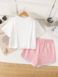 2 Pieces Tween Girl Set Capybara Print Tee & Shorts Cute Soft Comfy Everyday Wear - Multicolor - View 2