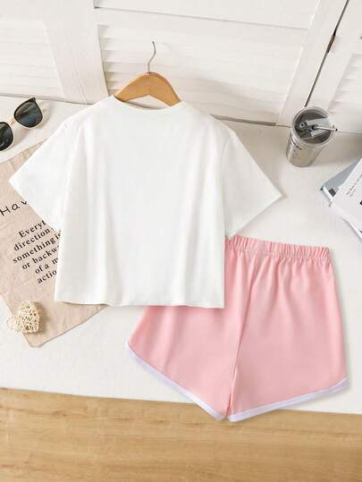 2-delige set voor tienermeisjes: T-shirt en short met capibara-print, schattig en comfortabel voor dagelijks gebruik.