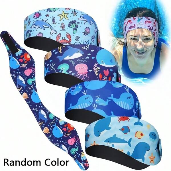 1 faixa de cabeça esportiva ajustável de neoprene, touca de natação com proteção auricular à prova d'água, faixa de fixação de cabelo para trajes de banho, itens essenciais de praia, acessórios de praia, boia de piscina