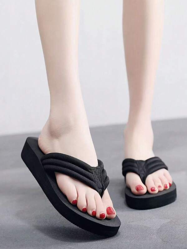 Sandalias con tira en forma de chanclas, plataforma de 2.5cm, estampado de tira en forma de chancleta, zapatos casuales versátiles y de moda para mujer, suela de cuña EVA de suela gruesa y cómoda, calzado versátil para la playa