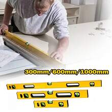 MAGNETIC 3 PIECE BUILDERS BUILDING SPIRIT LEVEL SET - 300, 600, 1000mm Silver/Yellow With A Pencil - Yellow - View 2