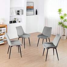 Dyhome Gray Dining Chairs Set Of 2,  Mid Century Modern Dining Chairs  Ergonomic Backrest Upholstered Dining Chairs Velvet Dining Chairs With Metal Legs For Kitchen Living Room Bedroom, Home Atmosphere Decoration. - Xám - Xem 6