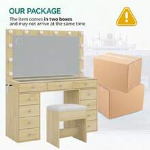 FUSOU Vanity Desk & Power Outl, Makeup Vanity With Mirror And 12 LED Lights, Makeup Table With 11 Drawers, Vanity Table With Chair,Vanity Set 3 Lighting Modes Brightness Adjustable-(Nature) - US B Type Plug(110-127V) - View 9