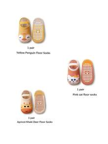 3 Pairs Toddler Boys/Girls Anti-Slip Grip Socks, Cute Animal Head Tie Strap Boat Socks, Suitable For All Seasons