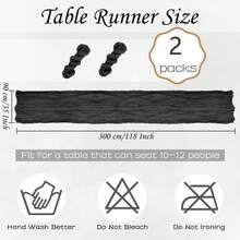 2pcs Black Cheesecloth Table Runner, 35x118 Inches Cheese Cloth Table Runner, Suitable For Weddings, Bridal Showers, Halloween, Thanksgiving, Christmas, Banquets, Party Center Decorations, Home Decor - Multicolor - View 4