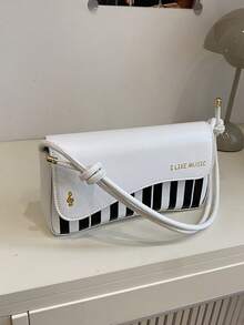 1 件时尚个性化钢琴键设计翻盖包女士单肩包斜挎包小方包时髦零钱包多功能轻便便携翻盖封口可调节肩带适用于日常通勤包适合旅行度假商务户外大学 - 白色 - 查看 11