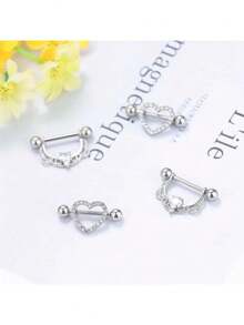 IRONBOX 1 件 14G 乳环 316L 医用钢心形 CZ 舌头杠铃身体穿孔环 - 銀色 - 查看 3