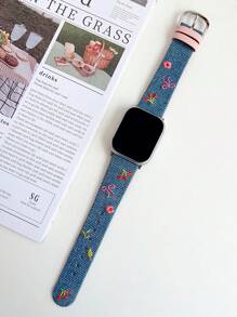 Bracelet de montre en cuir denim pour femme, motif nœuds brodés, fleurs et cerises, compatible avec Apple Watch 38 mm, 40 mm, 41 mm, 42 mm, 44 mm, 45 mm, 49 mm, S10, 42 mm, S10, 46 mm. Élégant, mignon et confortable, bracelet remplaçable, compatible avec les séries Iwatch Ultra 2, S10, SE, 9, 8, 7, SE, 6, 5, 4, 3, 2, 1.