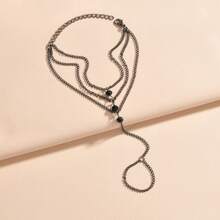 1pc Fashionable Vintage Black Wheel Bead Multi-Layer Rings Chain Bracelet