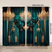 2pcs Elegant Green Polyester Printed Curtains, Modern All-Season Design, 100% Polyester, Light-Filtering, With Rod Pocket, Easy Hanging, Suitable For Kitchen, Laundry Room, Bedroom, Study, Living Room - View 1