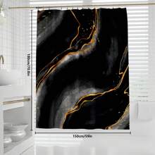 1pc/4pcs Black Marble Patterned Summer Shower Curtain Four Piece Set, Including Waterproof Shower Curtain, Non Slip Floor Mat, Toilet Seat Cover, And U-Shaped Mat, Complete Set Of Shower Curtain Kit, Twelve Hooks, Bathroom Decoration, Holiday Gift Back To School