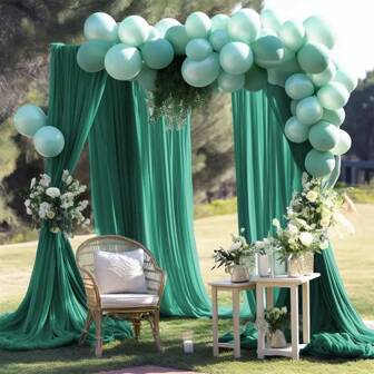 Elegant Emerald Green Wedding Arches - Polyester Fabric Drapes For Ceremony, Reception & Party Decor | Sheer Backdrop Curtains With Floral Accents | Perfect For Christmas & Valentine'S Day Celebration