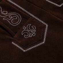 Men's Stylish Embroidery Strap Pants Vintage Faux Fleece Party Dress Pants German Bavarian Oktoberfest Lederhosen Trousers Costume - 棕色 - 查看 5